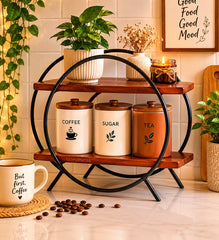 2-Tier Circular Wooden Kitchen Organizer