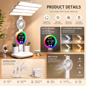 4-in-1 LED Desk Lamp with Fan & Digital Clock