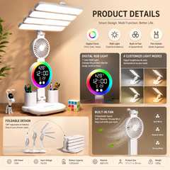 4-in-1 LED Desk Lamp with Fan & Digital Clock