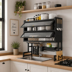 Wall-Mounted Kitchen Dish Rack with Storage Shelf – Over Sink Organizer, Knife Holder & Utensil Rack