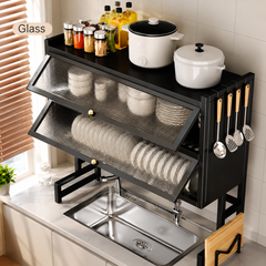 Wall-Mounted Kitchen Dish Rack with Storage Shelf – Over Sink Organizer, Knife Holder & Utensil Rack