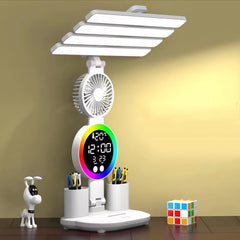 4-in-1 LED Desk Lamp with Fan & Digital Clock