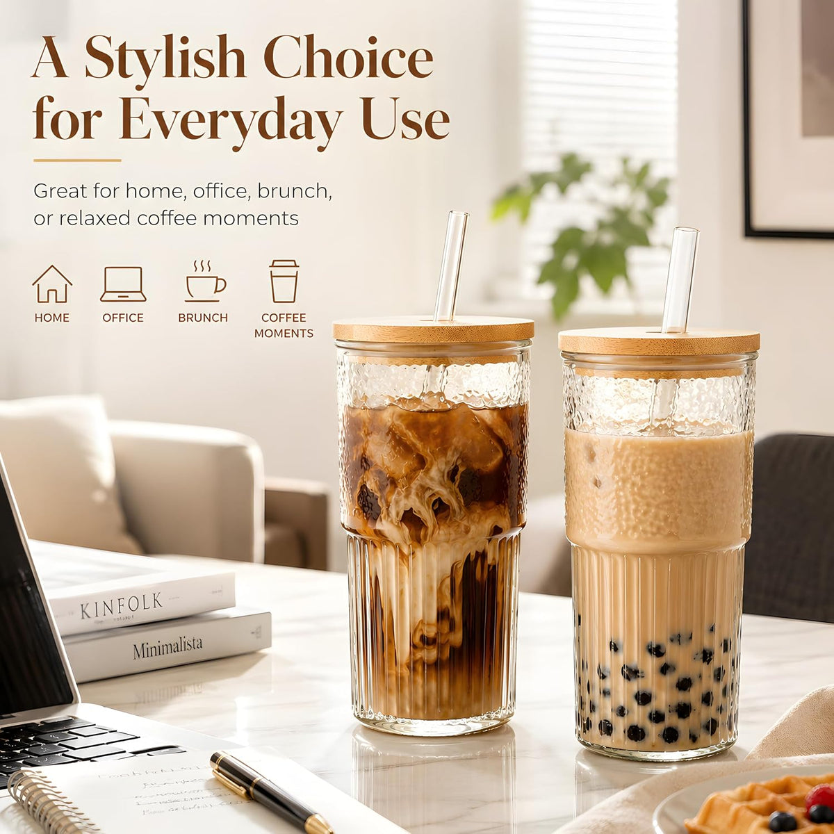 500ML Glass Tumbler with Bamboo Lid & Straw