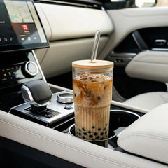 500ML Glass Tumbler with Bamboo Lid & Straw