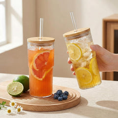 500ML Glass Tumbler with Bamboo Lid & Straw