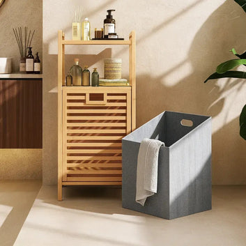 Bamboo Laundry Basket with Storage Shelf