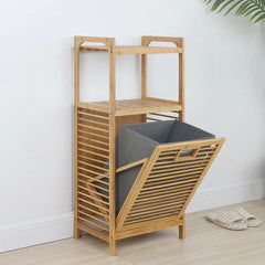 Bamboo Laundry Basket with Storage Shelf