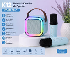 K12 Bluetooth Karaoke Mic Speaker – RGB Lights & Wireless Mic