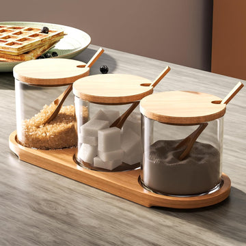 3-Piece Glass Spice Jar Set with Spoons