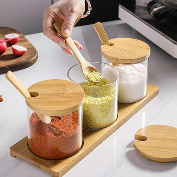 3-Piece Glass Spice Jar Set with Spoons