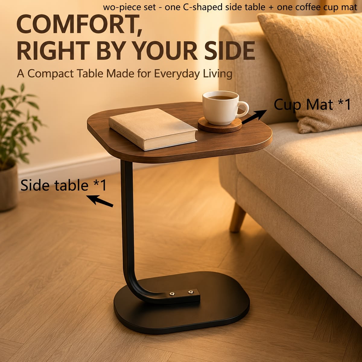 Oval C-Shaped Sofa Side Table