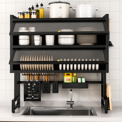 Wall-Mounted Kitchen Dish Rack with Storage Shelf – Over Sink Organizer, Knife Holder & Utensil Rack
