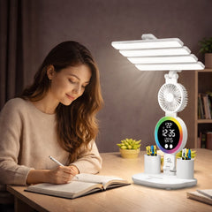 4-in-1 LED Desk Lamp with Fan & Digital Clock