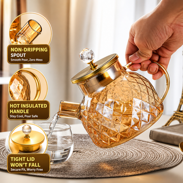 Golden Glass Tea Pot 1000ml
