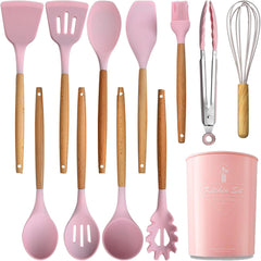 12 Pcs Pink Non-Stick Kitchen Utensil Set
