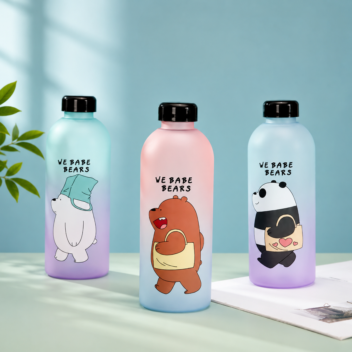 Bear Water Bottle 1000ml with Double Caps & Straw